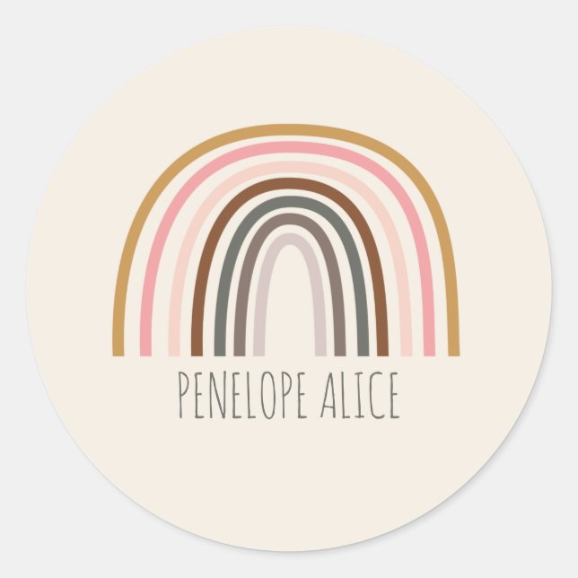 Minimalistisch Boho Rainbow Zeichne Personalisiert Runder Aufkleber (Vorderseite)