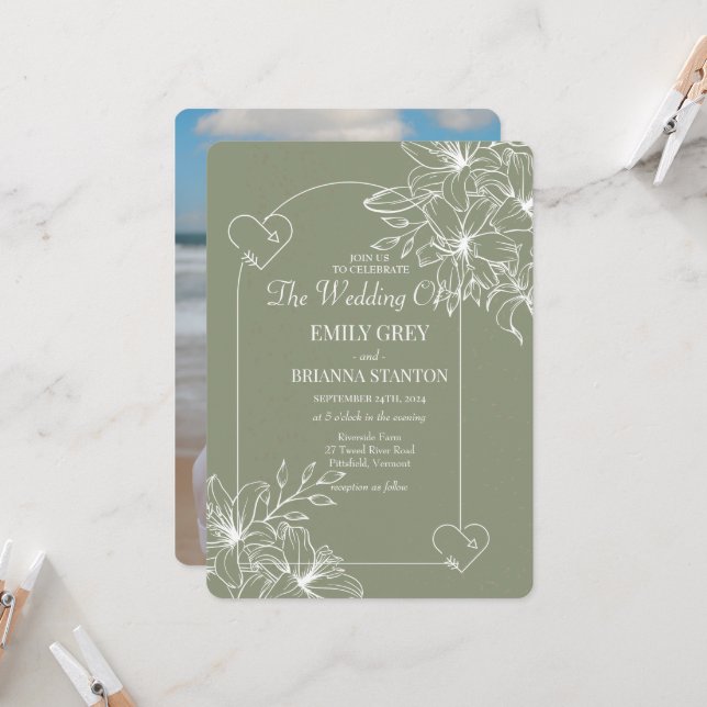 Minimalistisch Boho Sage Green Wedding Einladung (Vorderseite/Rückseite Beispiel)