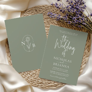 Minimalistisch Boho Sage Green Wedding Modern Einladung