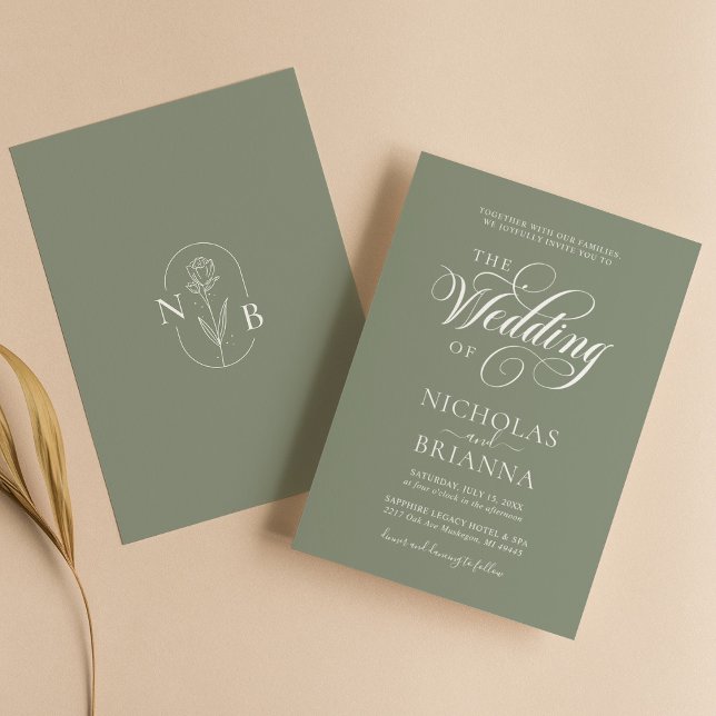Minimalistisch Boho Sage Green Wedding Modern Einladung (Von Creator hochgeladen)
