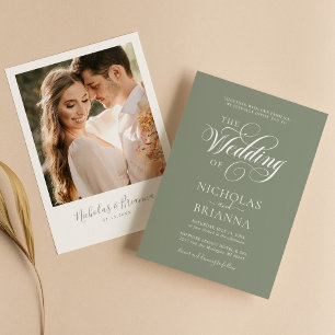 Minimalistisch Boho Sage Green Wedding Modernes Fo Einladung