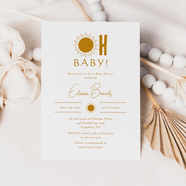 Minimalistisch Boho Sunshine Baby Dusche Oh Baby! Einladung (Von Creator hochgeladen)