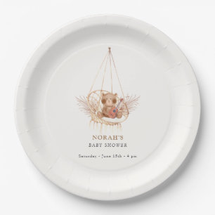 Minimalistisch Boho Teddy Bear Babydusche Pappteller