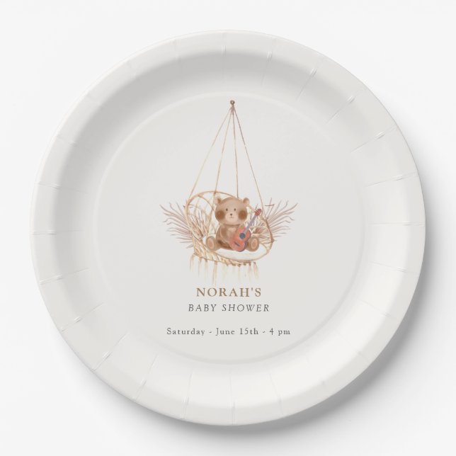 Minimalistisch Boho Teddy Bear Babydusche Pappteller (Vorderseite)