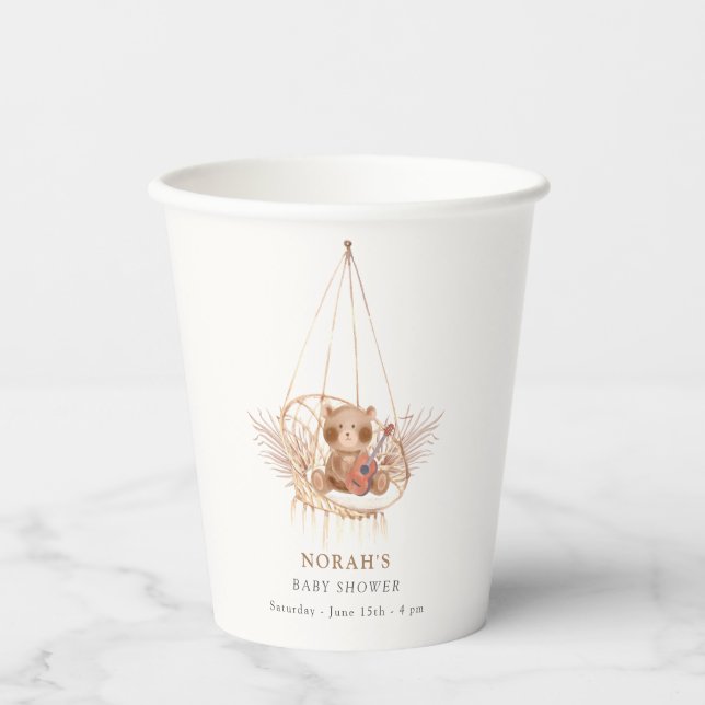 Minimalistisch Boho Teddy Bear Pampas Babydusche Pappbecher (Vorderseite)