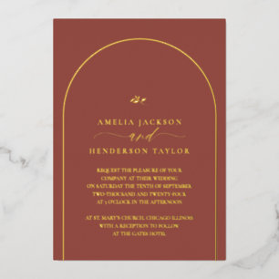 Minimalistisch Boho Terracotta Arch Wedding Folieneinladung