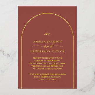 Minimalistisch Boho Terracotta Arch Wedding Folieneinladung