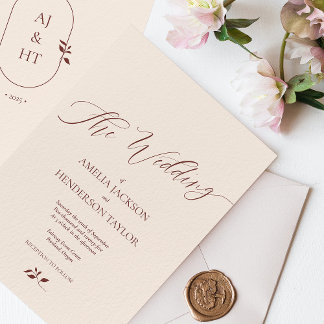 Minimalistisch Boho Terracotta Beige Script Weddin Einladung