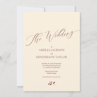 Minimalistisch Boho Terracotta Cream Script Weddin Einladung