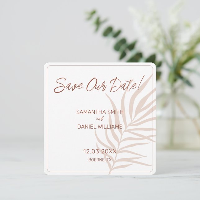 Minimalistisch Boho Wedding Foto Save The Date (Stehend Vorderseite)