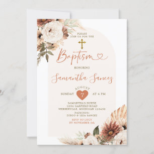 Minimalistisch Boho White Floral Christening Taufe Einladung