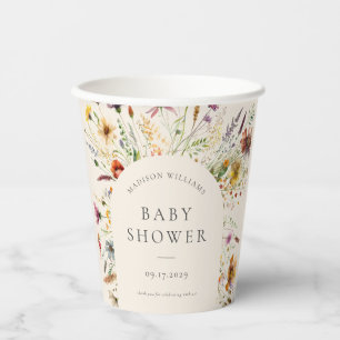 Minimalistisch Boho Wildblume Floral Baby Dusche Pappbecher