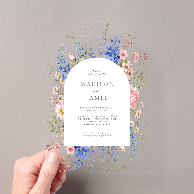 Minimalistisch Boho Wildblume Floral Wedding Acryleinladungen (Insitu (Handheld))