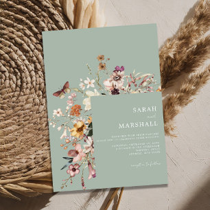 Minimalistisch Boho Wildblume Floral Wedding Einladung