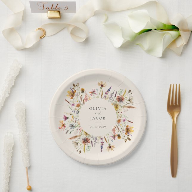 Minimalistisch Boho Wildblume Floral Wedding Pappteller (Hochzeit)