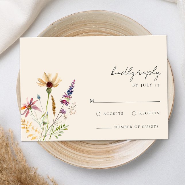 Minimalistisch Boho Wildblume Floral Wedding RSVP Karte (Von Creator hochgeladen)