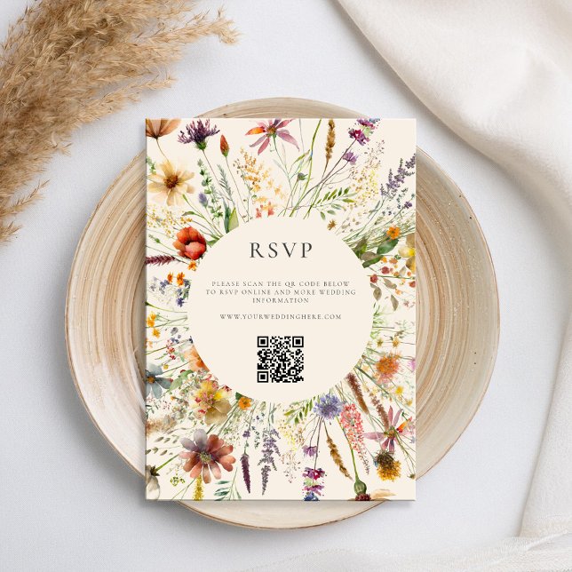 Minimalistisch Boho Wildblume Floral Wedding RSVP Karte (Von Creator hochgeladen)