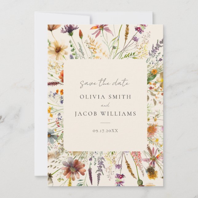 Minimalistisch Boho Wildblume Floral Wedding Save The Date (Vorderseite)