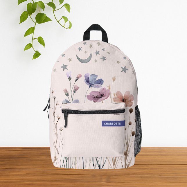 Minimalistisch Boho Wildblume Individuelle Name Bedruckter Rucksack (Cute Pastel Wildflower Girly Watercolor Floral Backpack
)