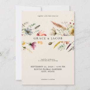 Minimalistisch Boho Wildblume Wedding Einladung