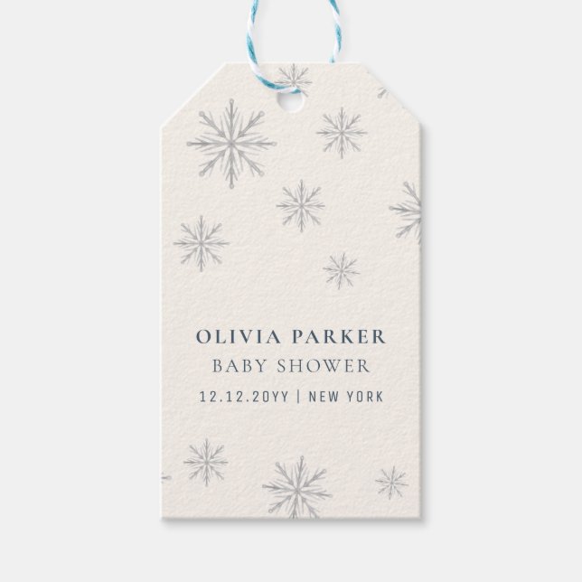 Minimalistisch Boho Winter Snowflake Babydusche Geschenkanhänger (Vorderseite)