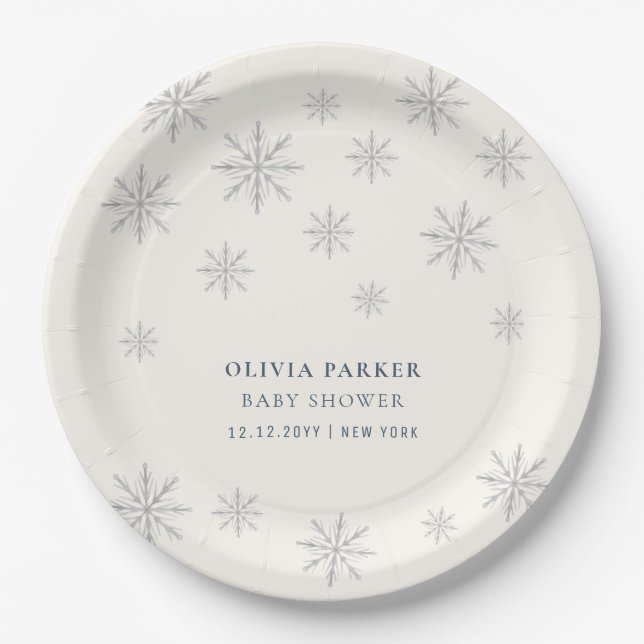 Minimalistisch Boho Winter Snowflake Babydusche Pappteller (Vorderseite)