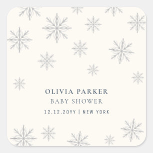 Minimalistisch Boho Winter Snowflake Babydusche Quadratischer Aufkleber