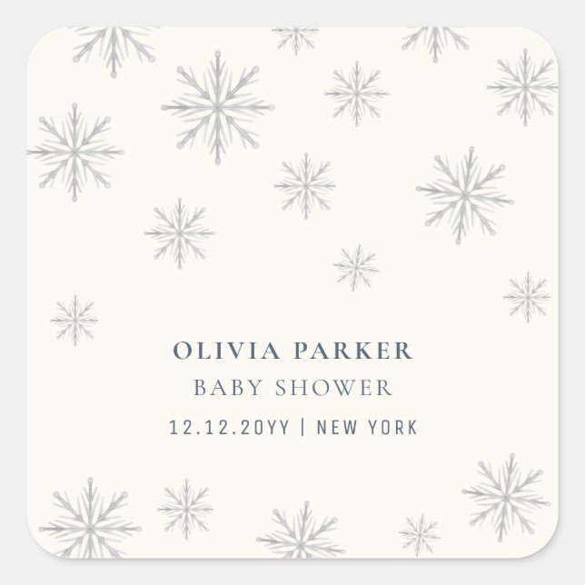 Minimalistisch Boho Winter Snowflake Babydusche Quadratischer Aufkleber (Vorderseite)