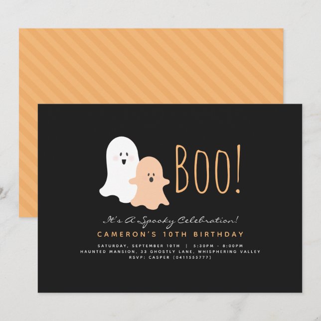 Minimalistisch Boo Niedlich Ghost Halloween Einlad Einladung (Vorne/Hinten)