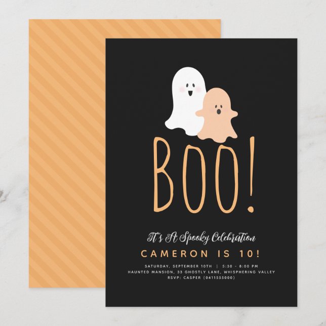 Minimalistisch Boo Niedlich Ghost Halloween Einlad Einladung (Vorne/Hinten)