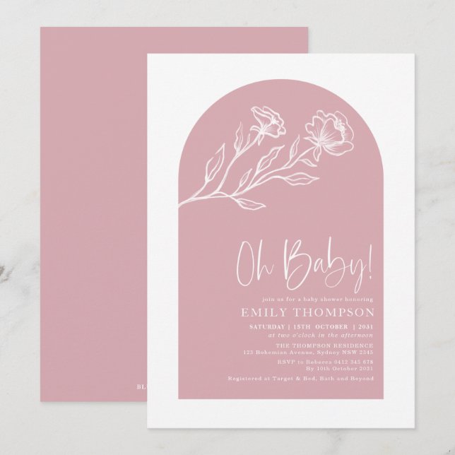 Minimalistisch Botanische Boho Arch Girl Babydusch Einladung (Vorne/Hinten)