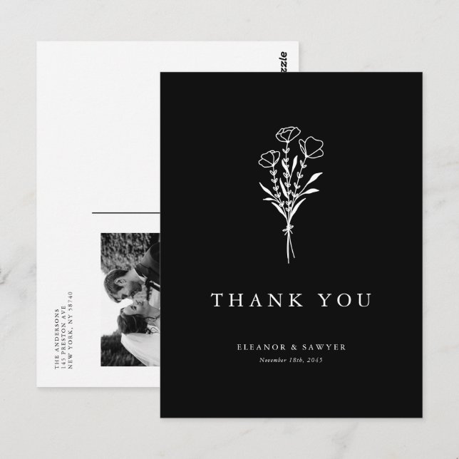 Minimalistisch Bouquet Black Foto Hochzeit Vielen  Postkarte (Vorne/Hinten)