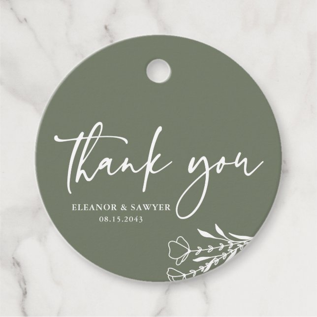 Minimalistisch Bouquet Taupe Green Wedding Vielen  Geschenkanhänger (Vorderseite)