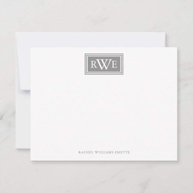 Minimalistisch Box Border Initial Gray Silver Mono Mitteilungskarte (Vorderseite)