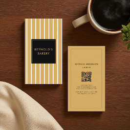 Minimalistisch-Braun- und Weißstreifen-QR-Kodierun Visitenkarte