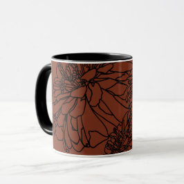 Minimalistisch-braune Terracotta, schwarz-floral z Tasse