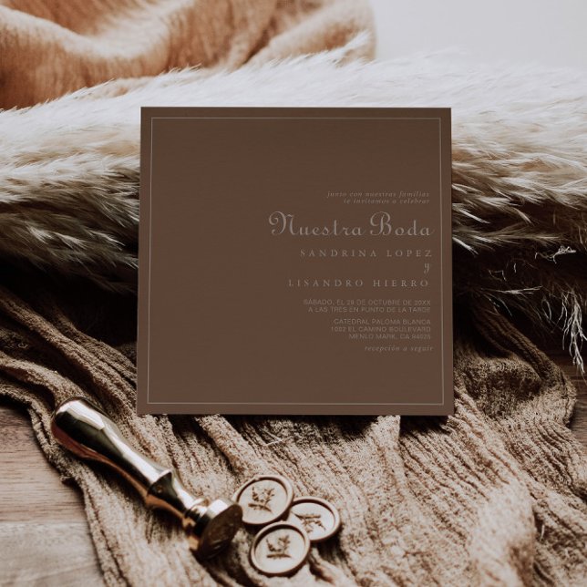 Minimalistisch Brown Abend Boho Nuestra Boda Weddi Einladung (Von Creator hochgeladen)