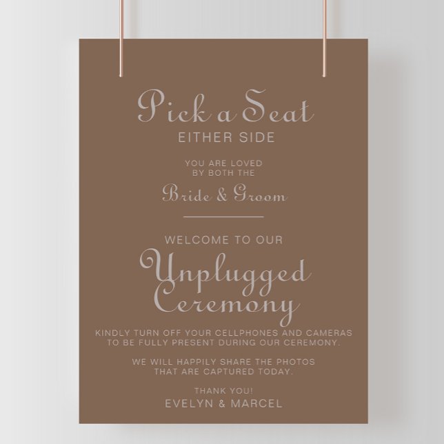 Minimalistisch Brown Boho Wedding Unplugged Zeremo Poster (Von Creator hochgeladen)