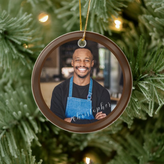 Minimalistisch Brown Foto Keramik Ornament (Baum)