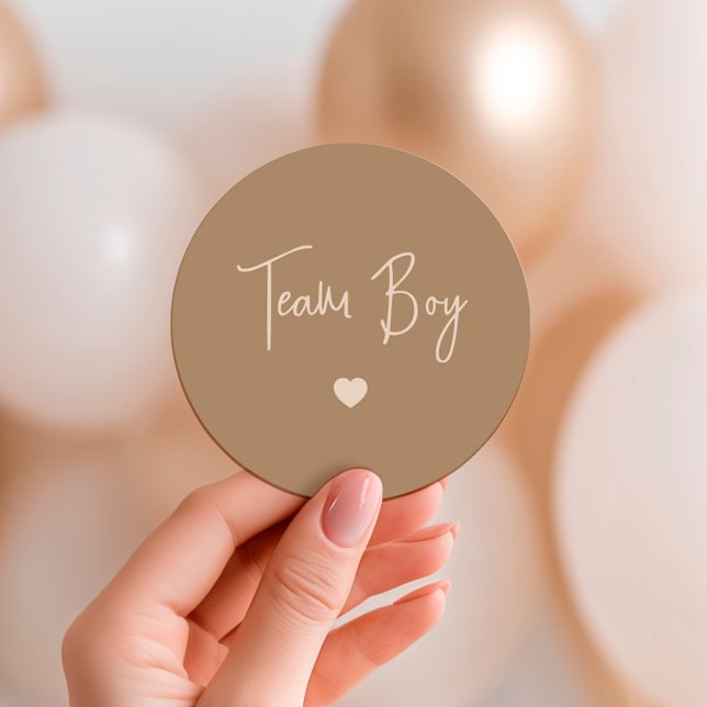 Minimalistisch-Brown Team Boy Gender-Offenlegung Runder Aufkleber (Von Creator hochgeladen)