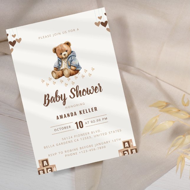 Minimalistisch Brown Teddy Bear Baby Dusche Einlad Einladung (Von Creator hochgeladen)