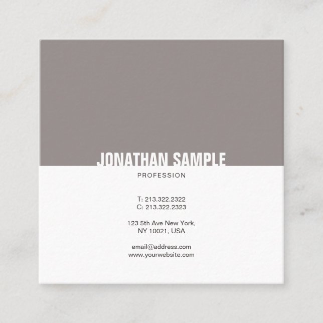 Minimalistisch Brown White Simple Elegante Schlich Quadratische Visitenkarte (Vorderseite)