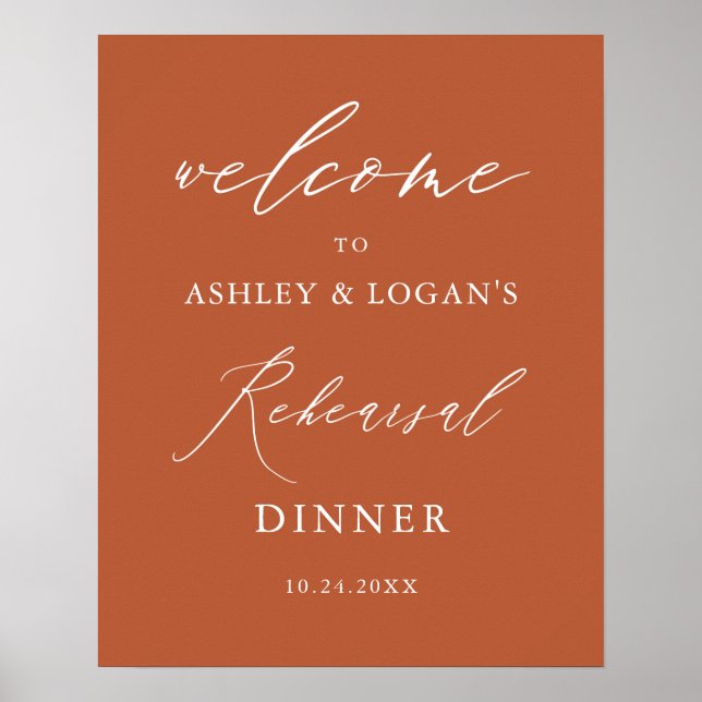 Minimalistisch Burnt Orange Probe Dinner Willkomme Poster (Vorne)