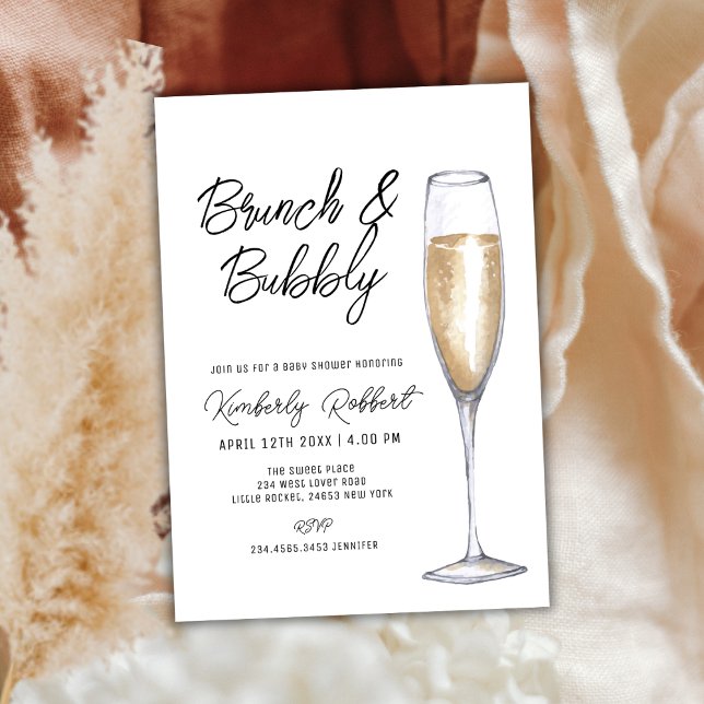 Minimalistisch Champagner Brunch Bubbly Baby Dusch Einladung (Minimalist Champagne Brunch Bubbly Baby Shower Invitation)