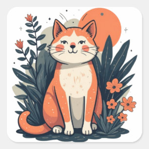 Minimalistisch Chat Lover Art Quadratischer Aufkleber
