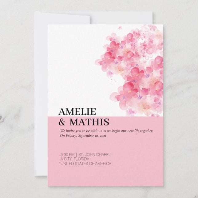 Minimalistisch Cherry Blossom Einladung zur Hochze (Vorderseite)