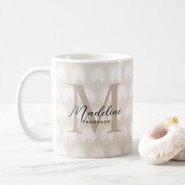 Minimalistisch Chic Beige Anahaw Leaf Script Monog Kaffeetasse