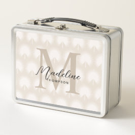 Minimalistisch Chic Beige Anahaw Leaf Script Monog Metall Brotdose