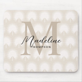 Minimalistisch Chic Beige Anahaw Leaf Script Monog Mousepad