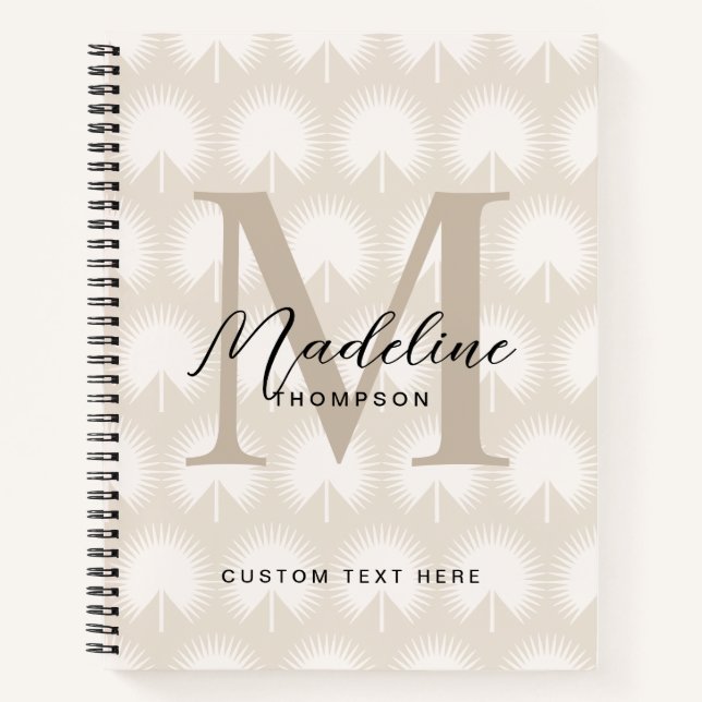 Minimalistisch Chic Beige Anahaw Leaf Script Monog Notizbuch (Vorderseite)